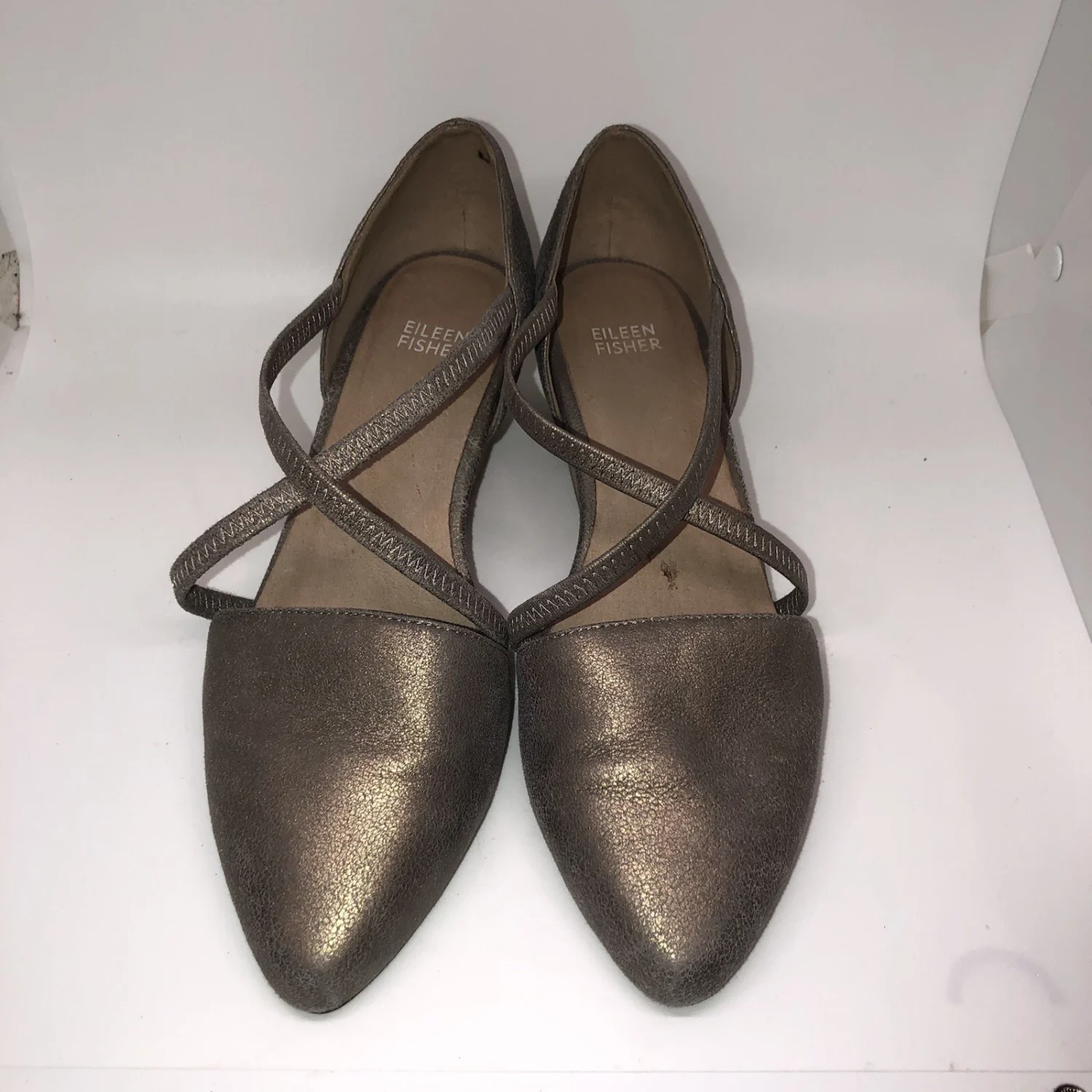 Eileen Fisher Poet Criss Cross Pump 女式 9 码堆叠粗跟金属色-