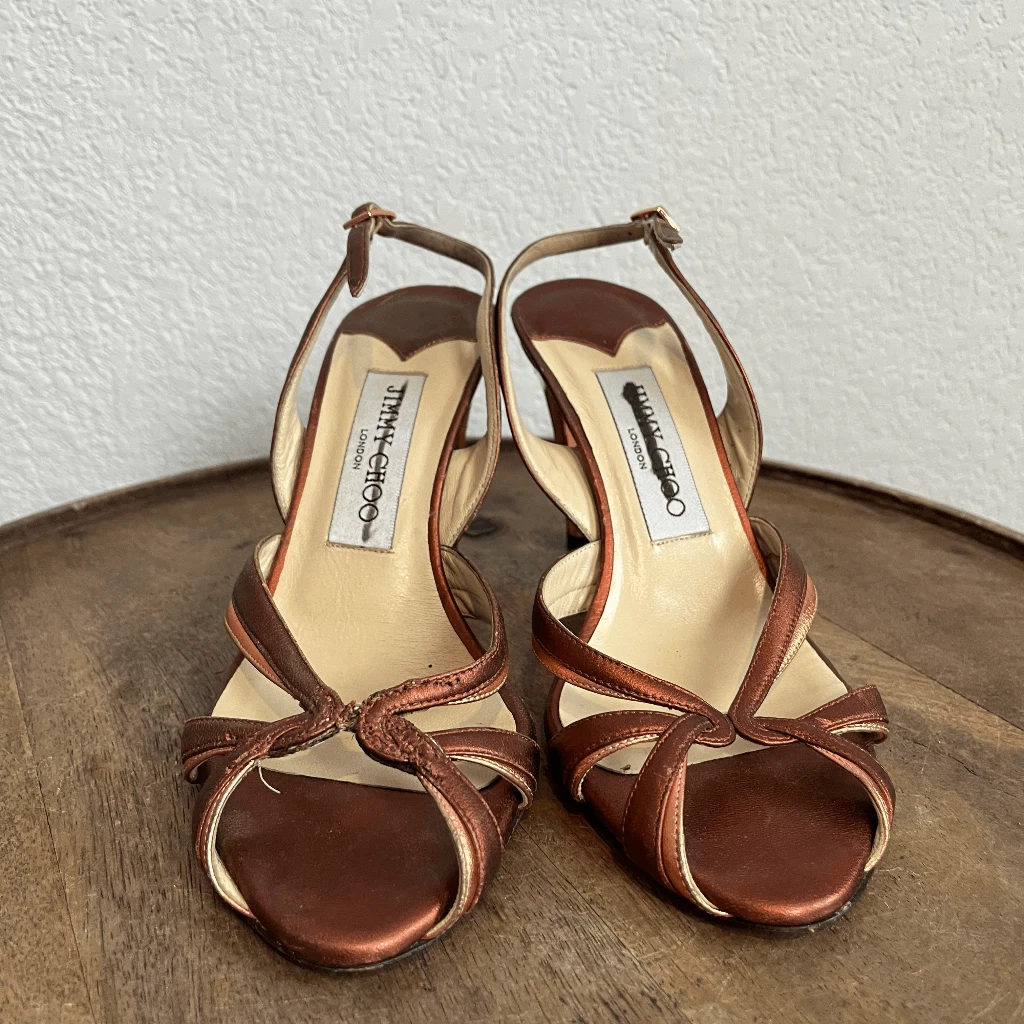 Jimmy Choo 金属铜露背 Leona 高跟鞋凉鞋女式 36 6 码-