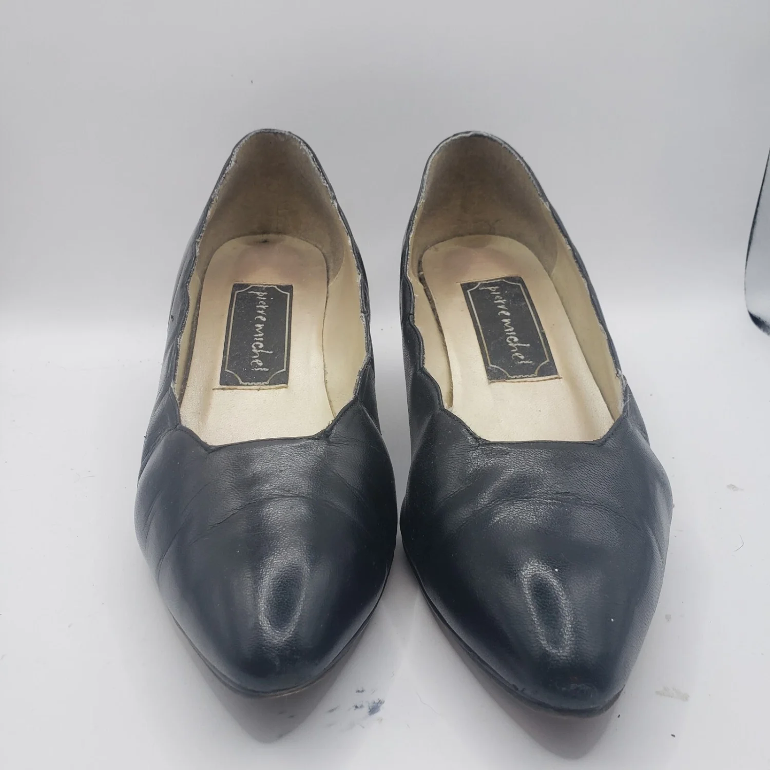 Pierre Michel Black Leather Heels Size 5.5 B US Excellent Condition