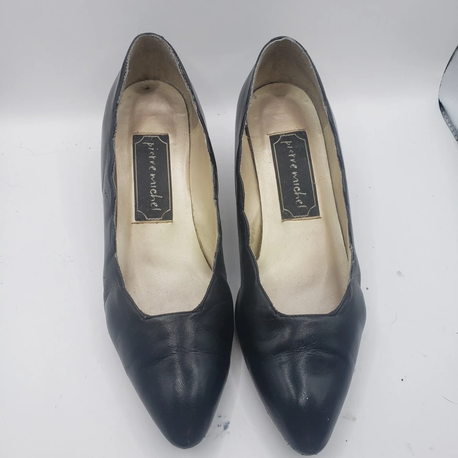 Pierre Michel Black Leather Heels Size 5.5 B US Excellent Condition
