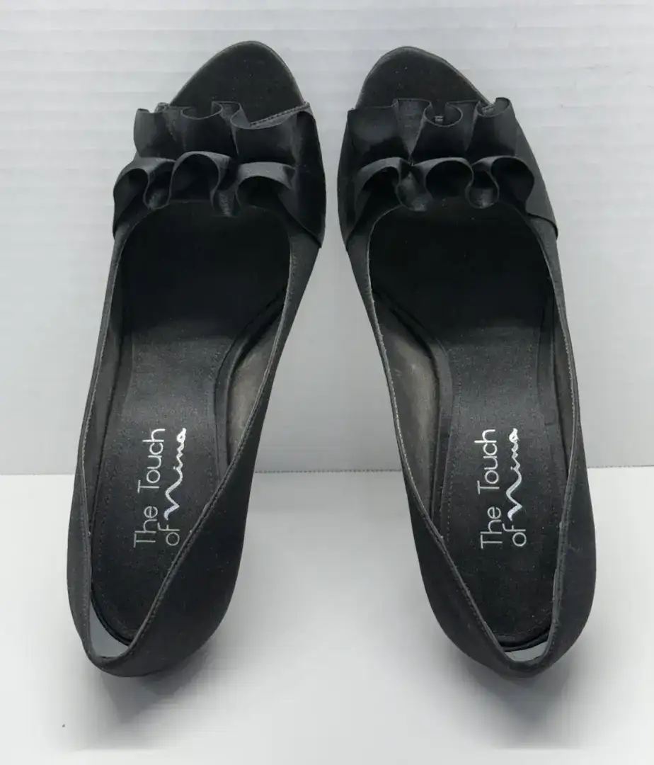 THE TOUCH OF NINA 女式高跟鞋 8.5 米黑色露趾荷叶边晚间婚礼-