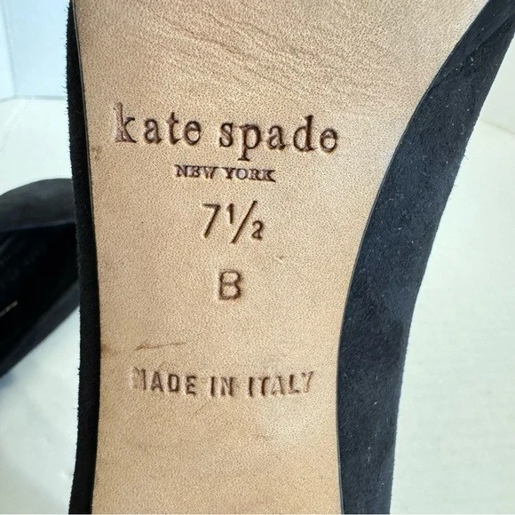 Kate Spade Bertie 露趾高跟鞋 7.5 黑色麂皮绒花朵蝴蝶结经典高跟鞋-