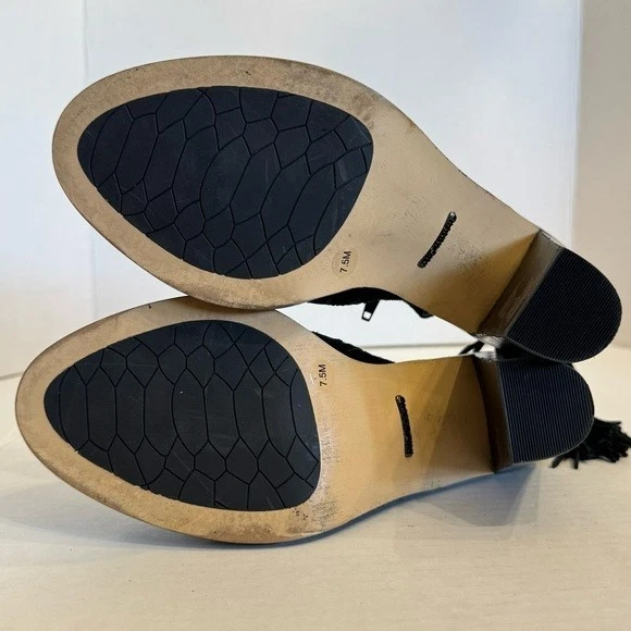 Gianni Bini 黑色 Hadwin 皮革麂皮绒穿孔露趾高跟鞋 7.5 M 码-