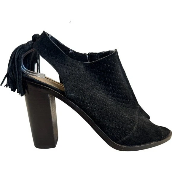 Gianni Bini 黑色 Hadwin 皮革麂皮绒穿孔露趾高跟鞋 7.5 M 码-