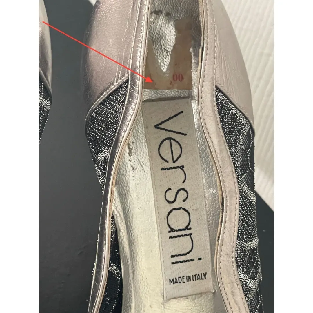 Versani 女式银色蕾丝网眼尖头细高跟鞋 7.5 码意大利制造-