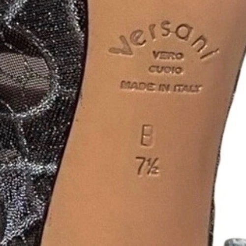 Versani 女式银色蕾丝网眼尖头细高跟鞋 7.5 码意大利制造-