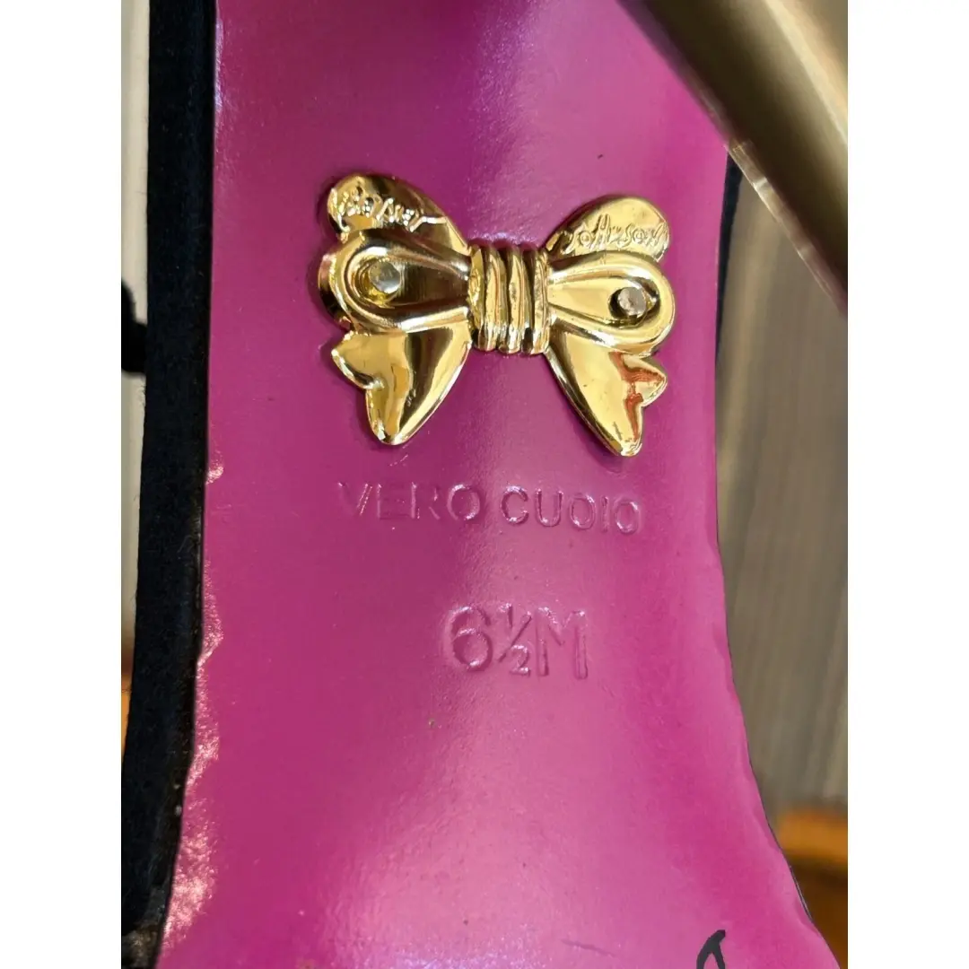 复古 Betsey Johnson 黑色细高跟鞋露趾编织踝带 尺寸 6.5-