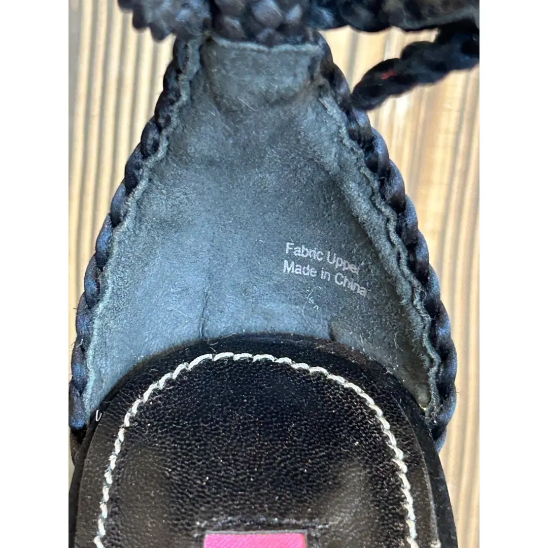 复古 Betsey Johnson 黑色细高跟鞋露趾编织踝带 尺寸 6.5-