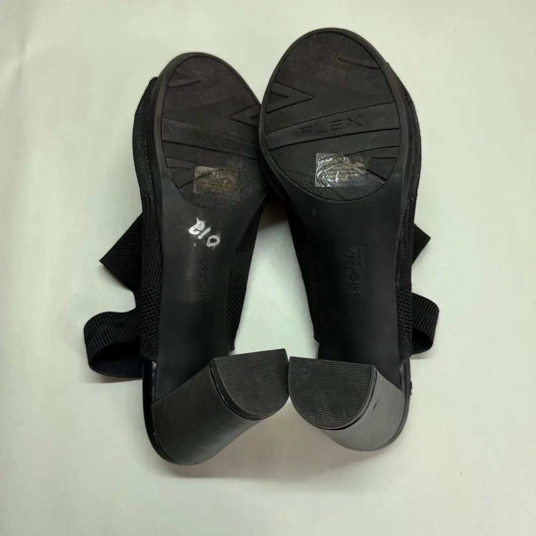 LifeStride 女式露跟凉鞋 11 M 码黑色露趾粗跟-