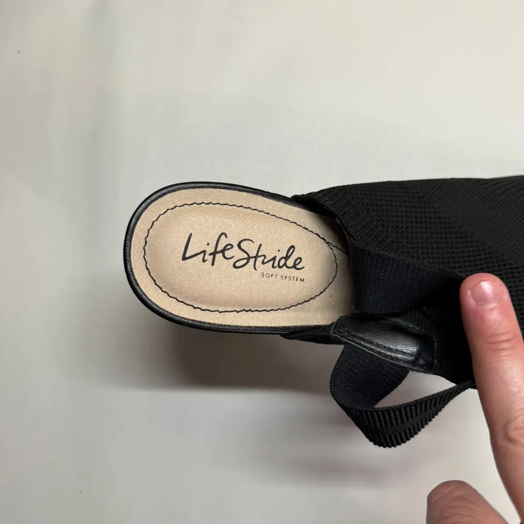 LifeStride 女式露跟凉鞋 11 M 码黑色露趾粗跟-