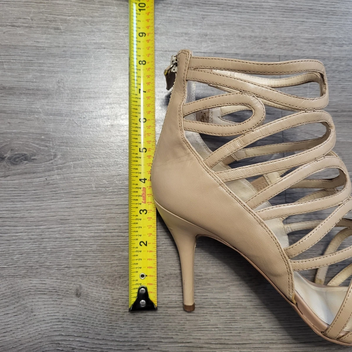 Nine West 绑带笼子高跟鞋凉鞋米色皮革女式 8.5 码-