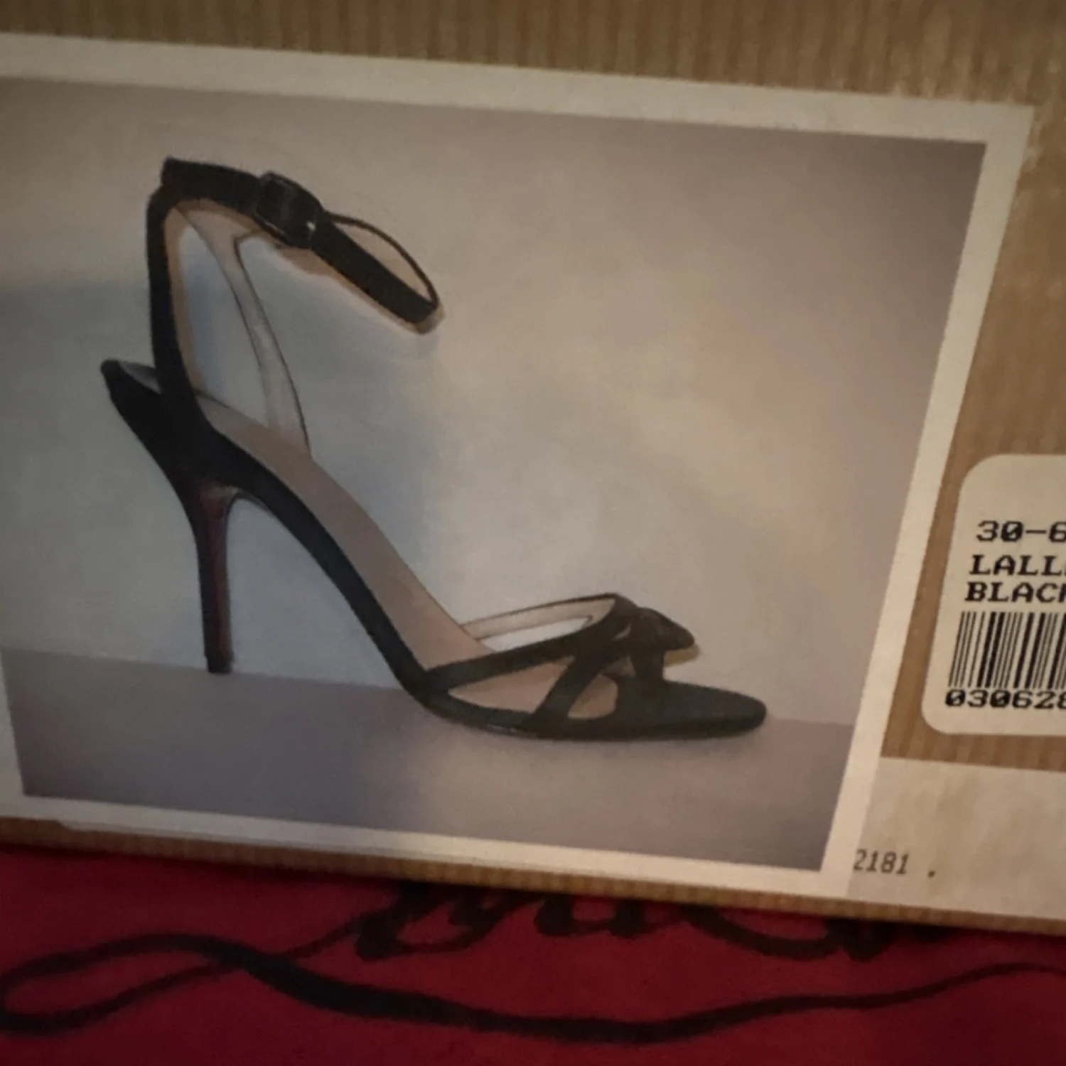 Christian Louboutin 黑色缎面绑带露趾踝带细高跟鞋 7.5-