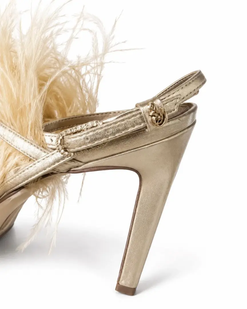 Sam Edelman Jacinta 金色羽毛踝带细高跟鞋 8.5 码-