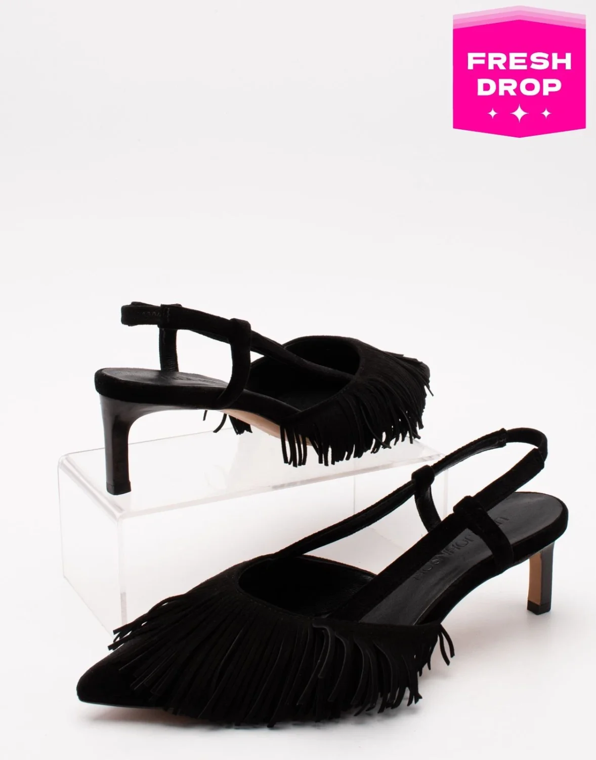 RRP€653 ULLA JOHNSON Leather Slingback Shoes US6 UK3 EU36 Black Fringed