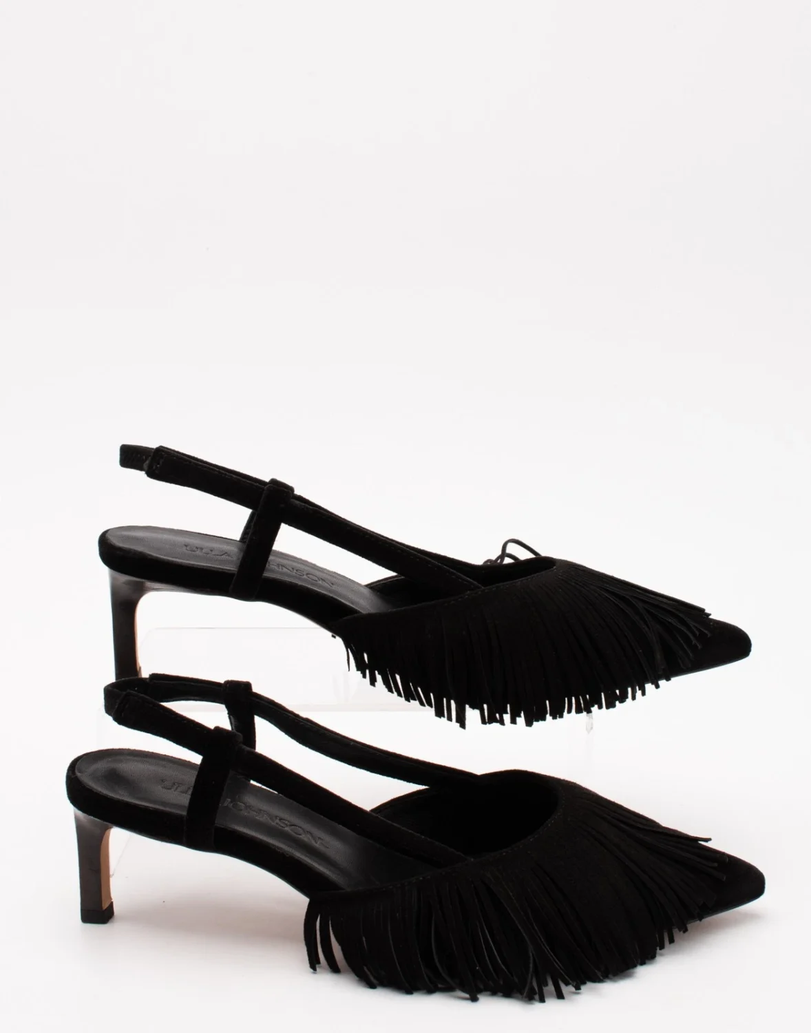 RRP€653 ULLA JOHNSON Leather Slingback Shoes US6 UK3 EU36 Black Fringed
