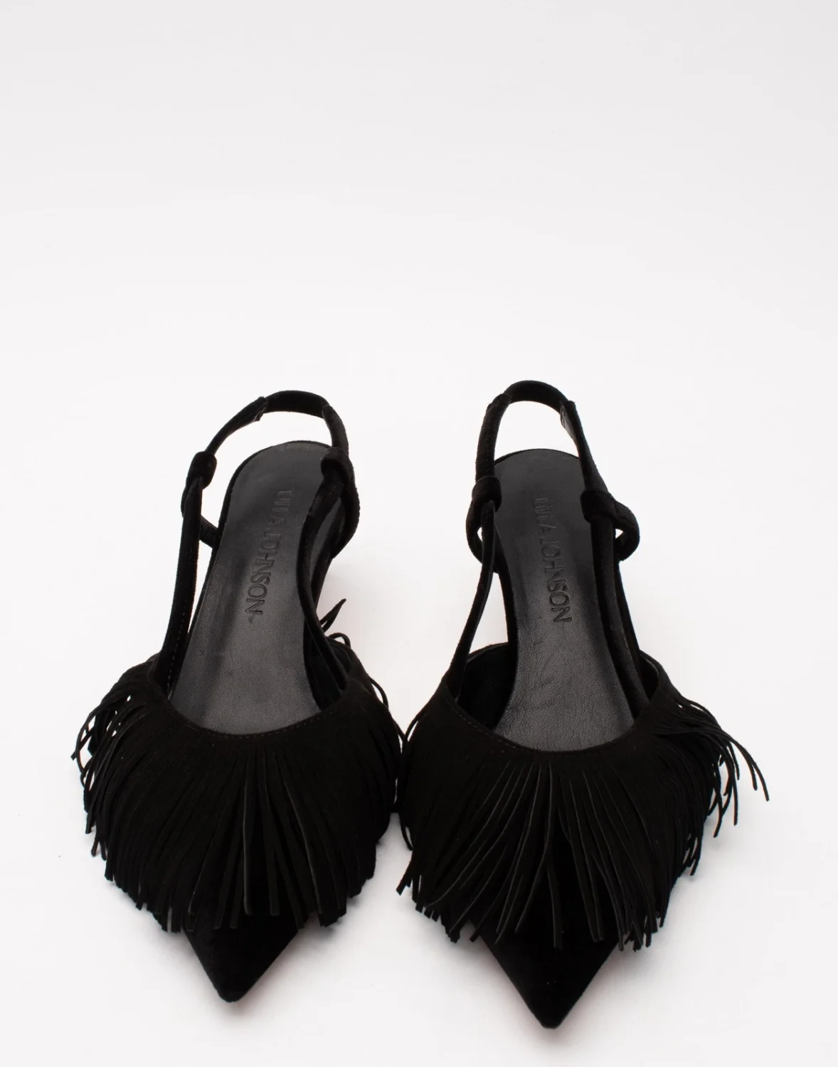 RRP€653 ULLA JOHNSON Leather Slingback Shoes US6 UK3 EU36 Black Fringed