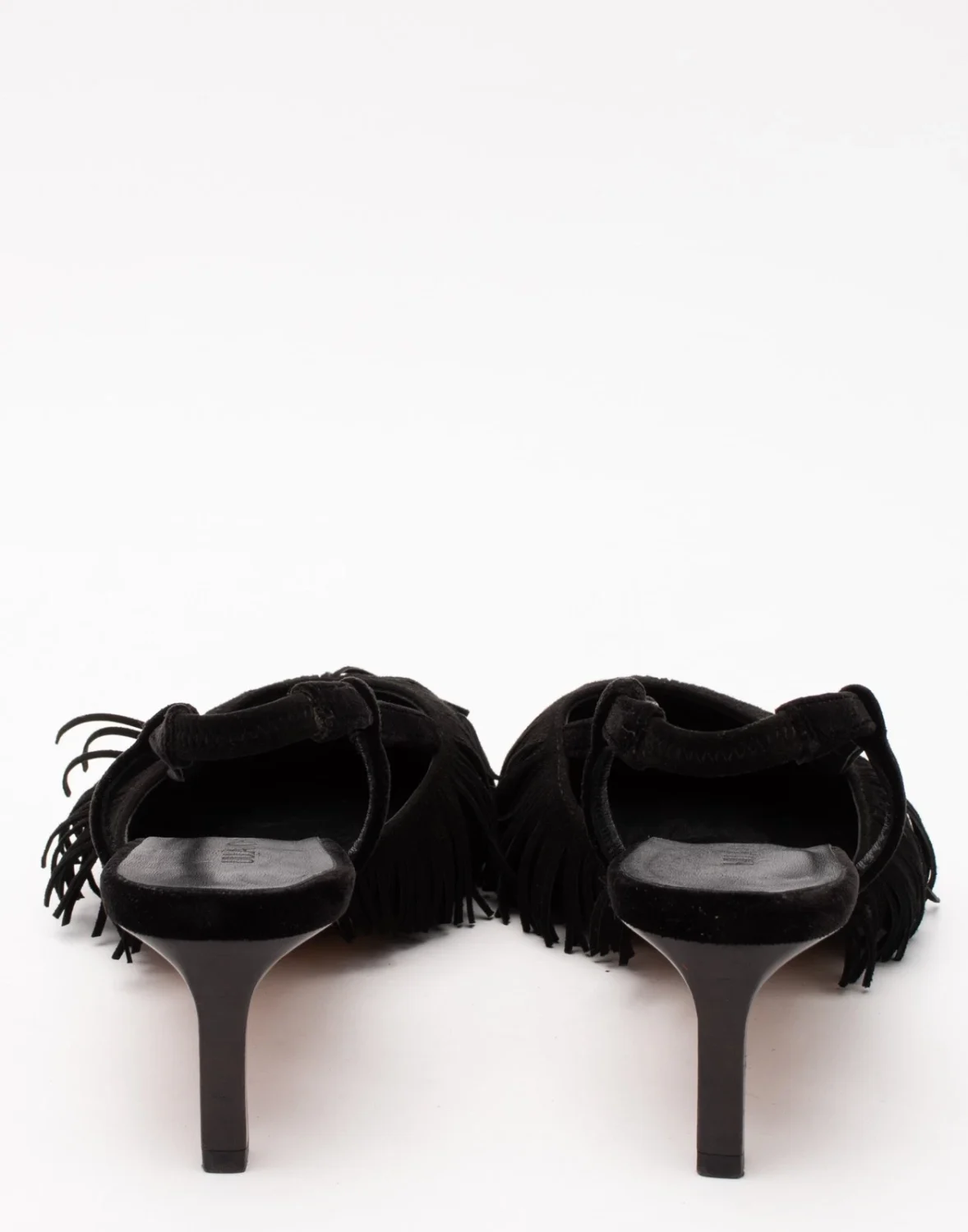 RRP€653 ULLA JOHNSON Leather Slingback Shoes US6 UK3 EU36 Black Fringed