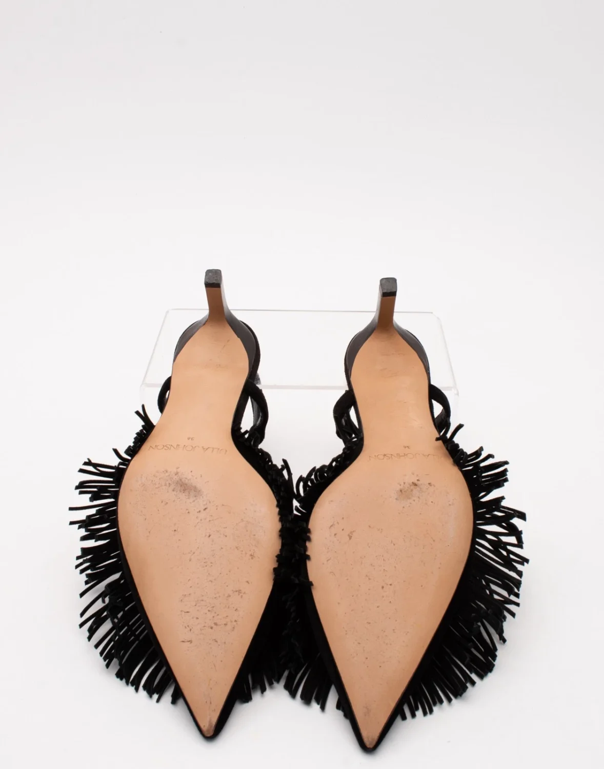 RRP€653 ULLA JOHNSON Leather Slingback Shoes US6 UK3 EU36 Black Fringed