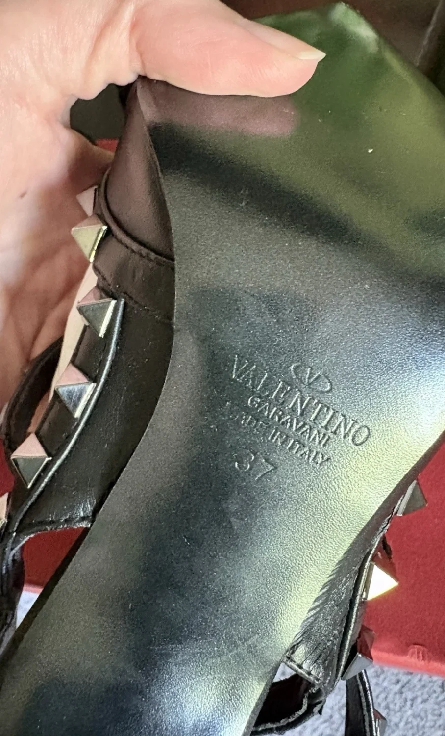 Valentino Rockstud 银色黑色高跟鞋 37 7-