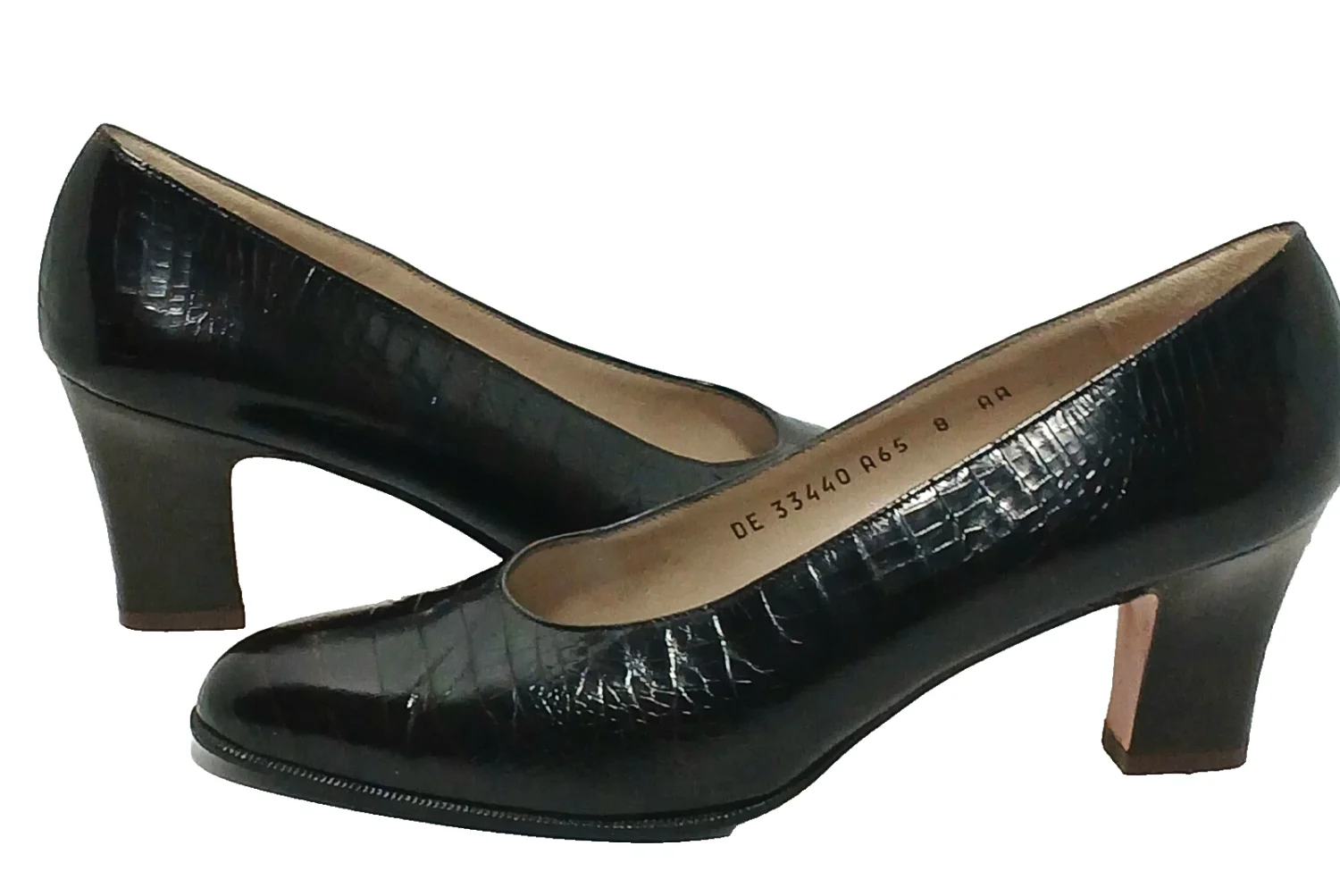 Ferragamo 深棕色鳄鱼浮雕 Leathe 高跟鞋 尺码 8 AA-