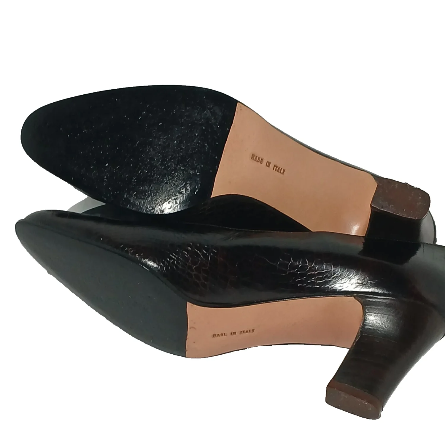 Ferragamo 深棕色鳄鱼浮雕 Leathe 高跟鞋 尺码 8 AA-