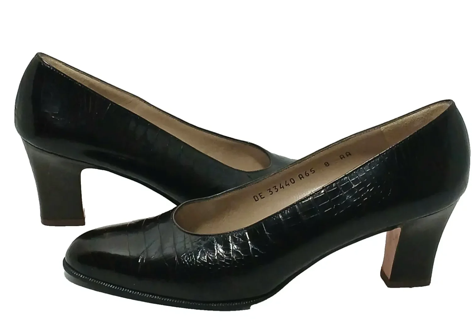 Ferragamo 深棕色鳄鱼浮雕 Leathe 高跟鞋 尺码 8 AA-
