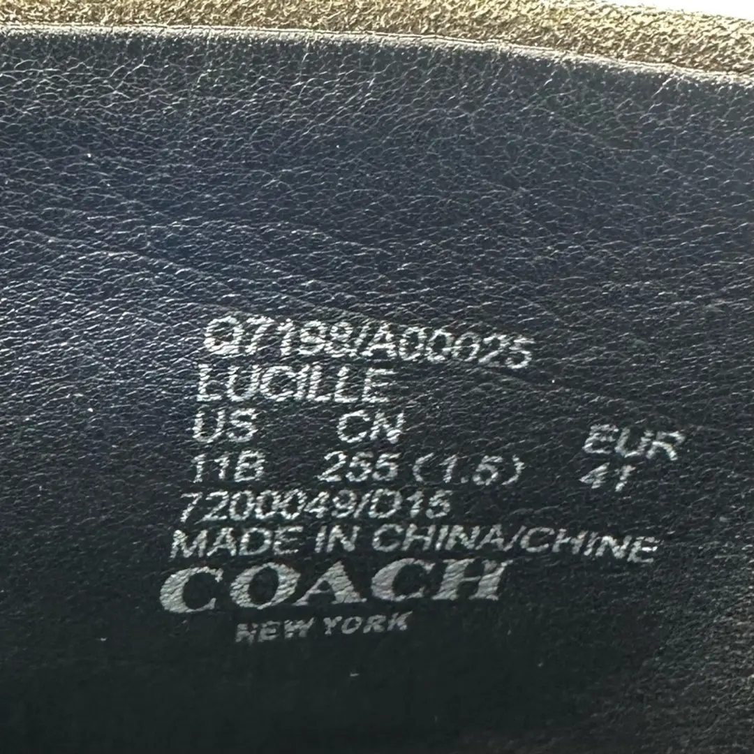 蔻驰 Lucille 块高跟凉鞋 11 码黑色/绿色皮革衬垫露趾鞋-