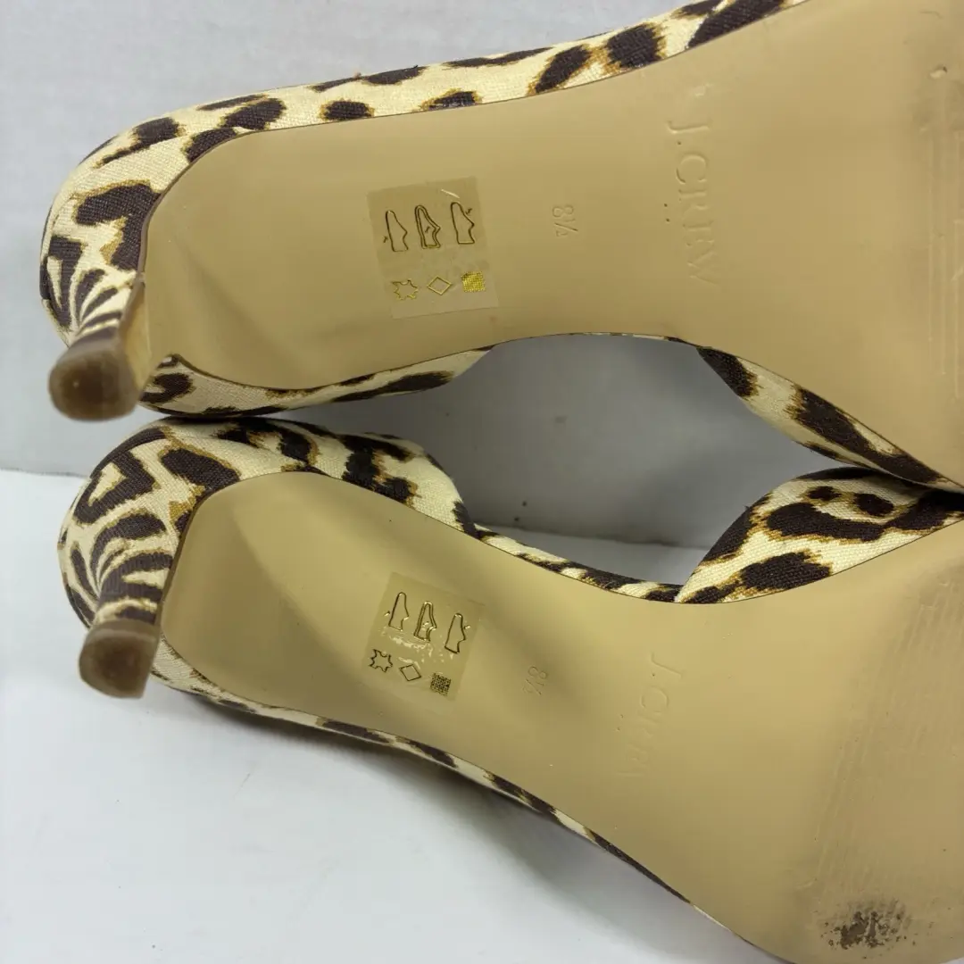 J Crew 豹纹动物印花 D'Orsay 泵 8.5 高跟鞋尖头棕褐色黑色-