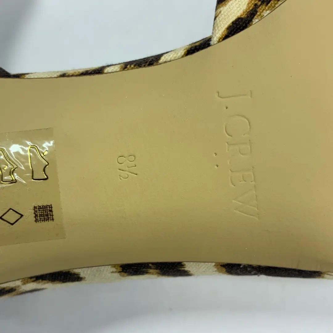 J Crew 豹纹动物印花 D'Orsay 泵 8.5 高跟鞋尖头棕褐色黑色-