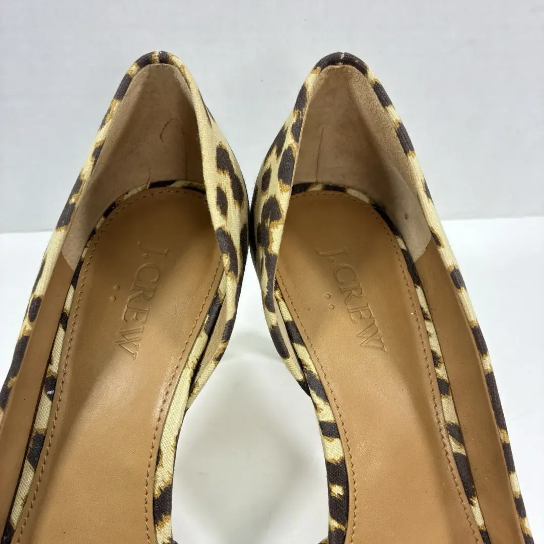 J Crew 豹纹动物印花 D'Orsay 泵 8.5 高跟鞋尖头棕褐色黑色-