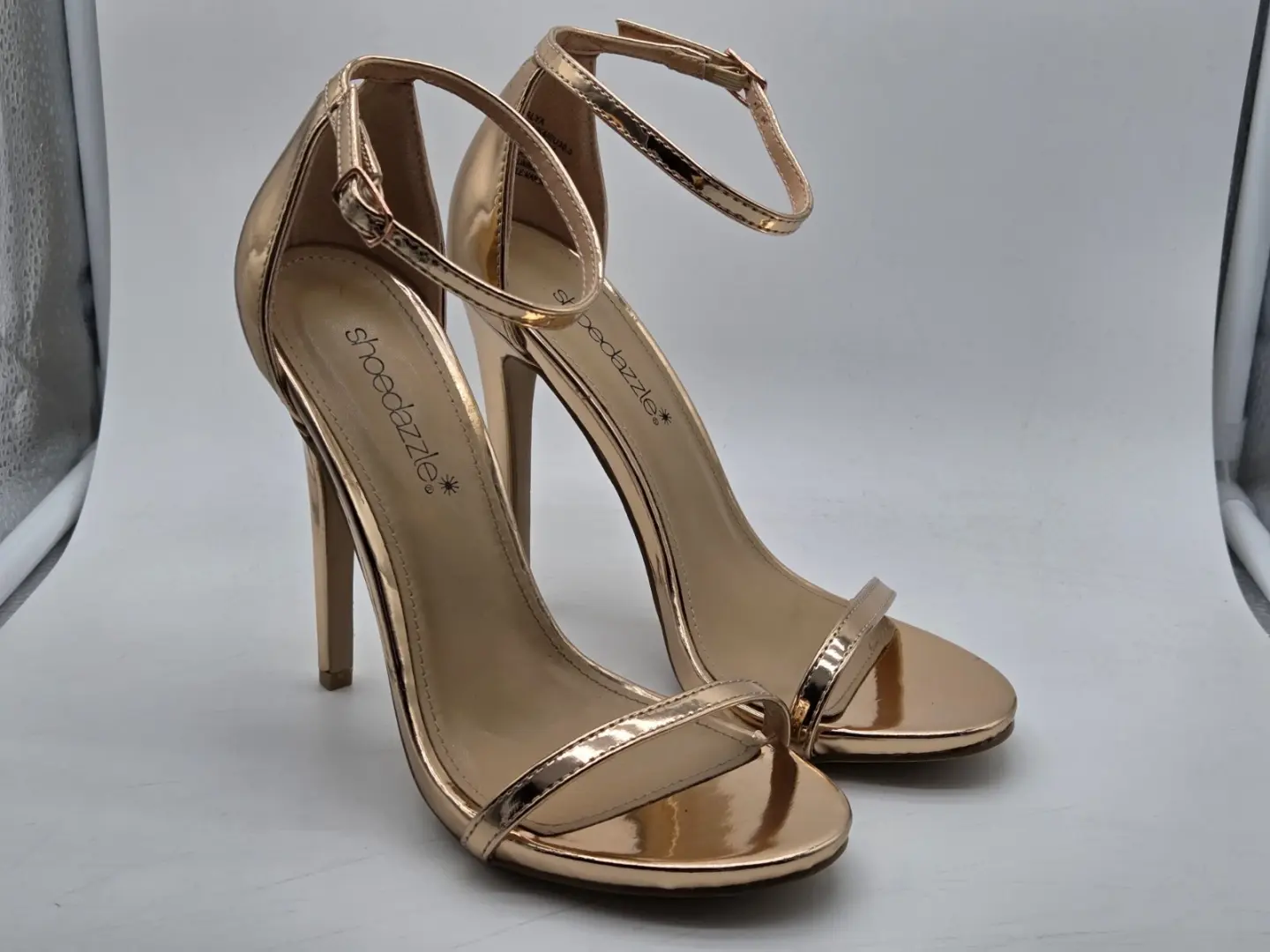 Shoedazzle 玫瑰金金属绑带高跟鞋女式 6 码踝带-