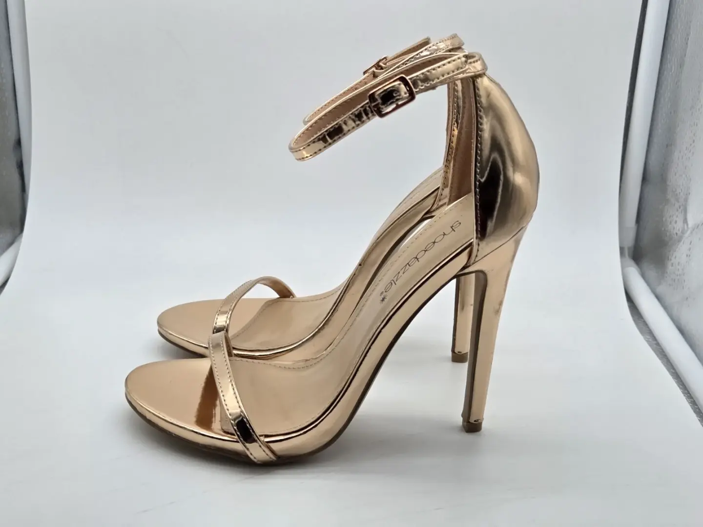 Shoedazzle 玫瑰金金属绑带高跟鞋女式 6 码踝带-