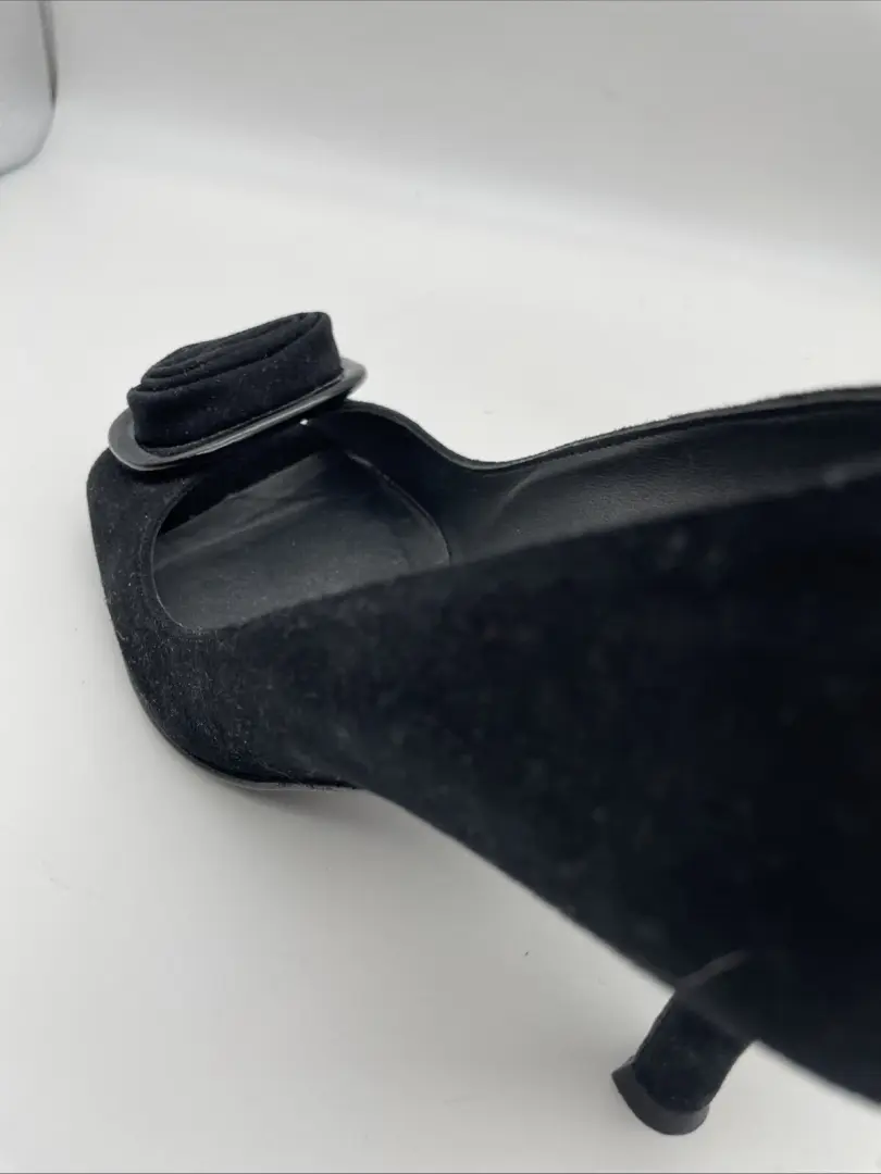Stuart Weitzman 黑色麂皮绒露趾玫瑰高跟鞋 8.5 M 码-