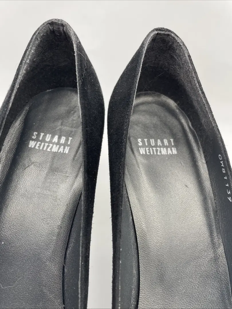 Stuart Weitzman 黑色麂皮绒露趾玫瑰高跟鞋 8.5 M 码-