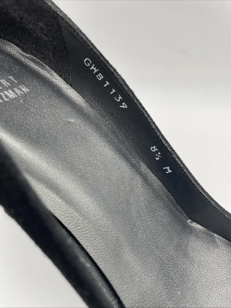 Stuart Weitzman 黑色麂皮绒露趾玫瑰高跟鞋 8.5 M 码-