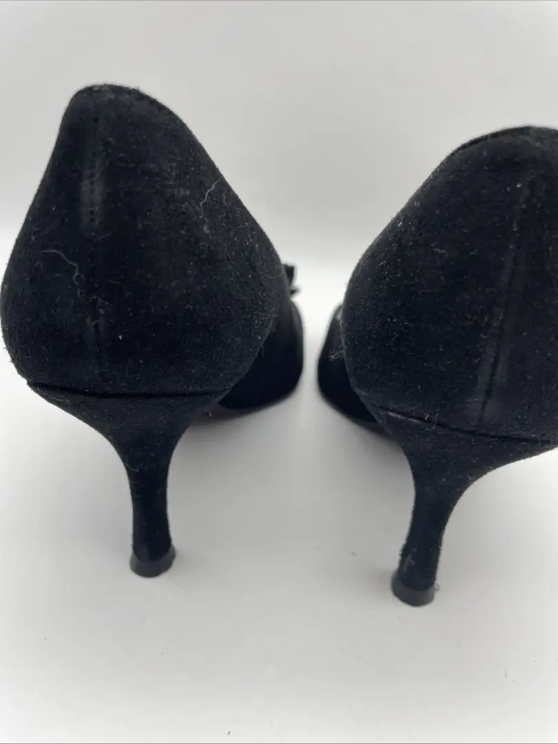Stuart Weitzman 黑色麂皮绒露趾玫瑰高跟鞋 8.5 M 码-