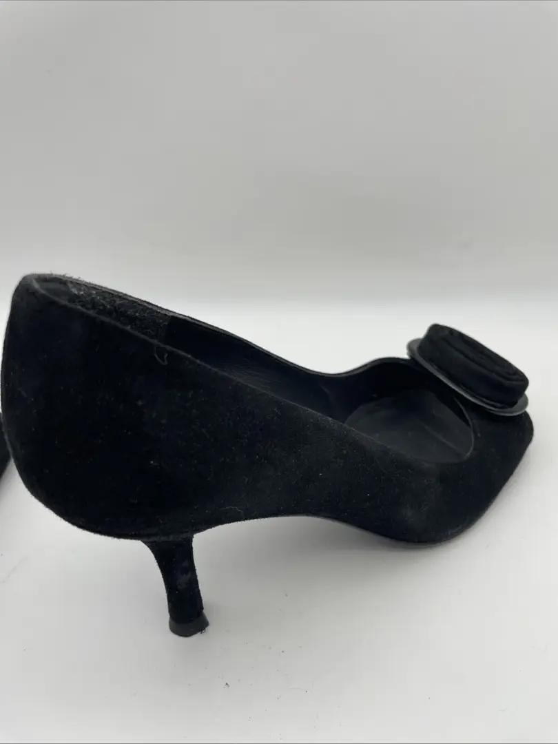 Stuart Weitzman 黑色麂皮绒露趾玫瑰高跟鞋 8.5 M 码-