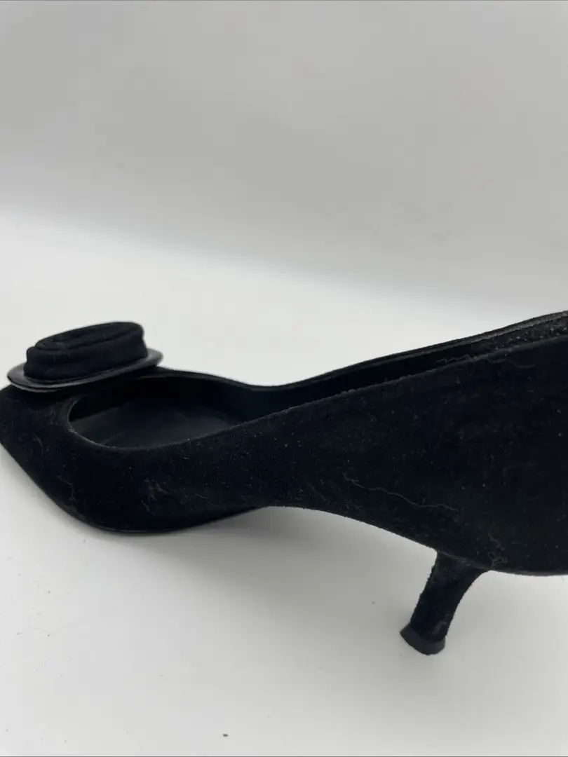 Stuart Weitzman 黑色麂皮绒露趾玫瑰高跟鞋 8.5 M 码-