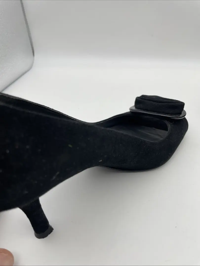 Stuart Weitzman 黑色麂皮绒露趾玫瑰高跟鞋 8.5 M 码-