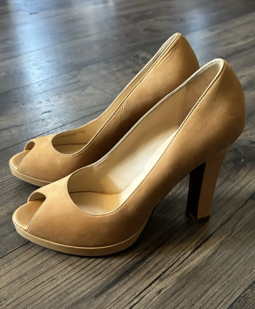 Cole Haan 皮革棕褐色高跟鞋性感露趾女式正装 10.5 B 码-