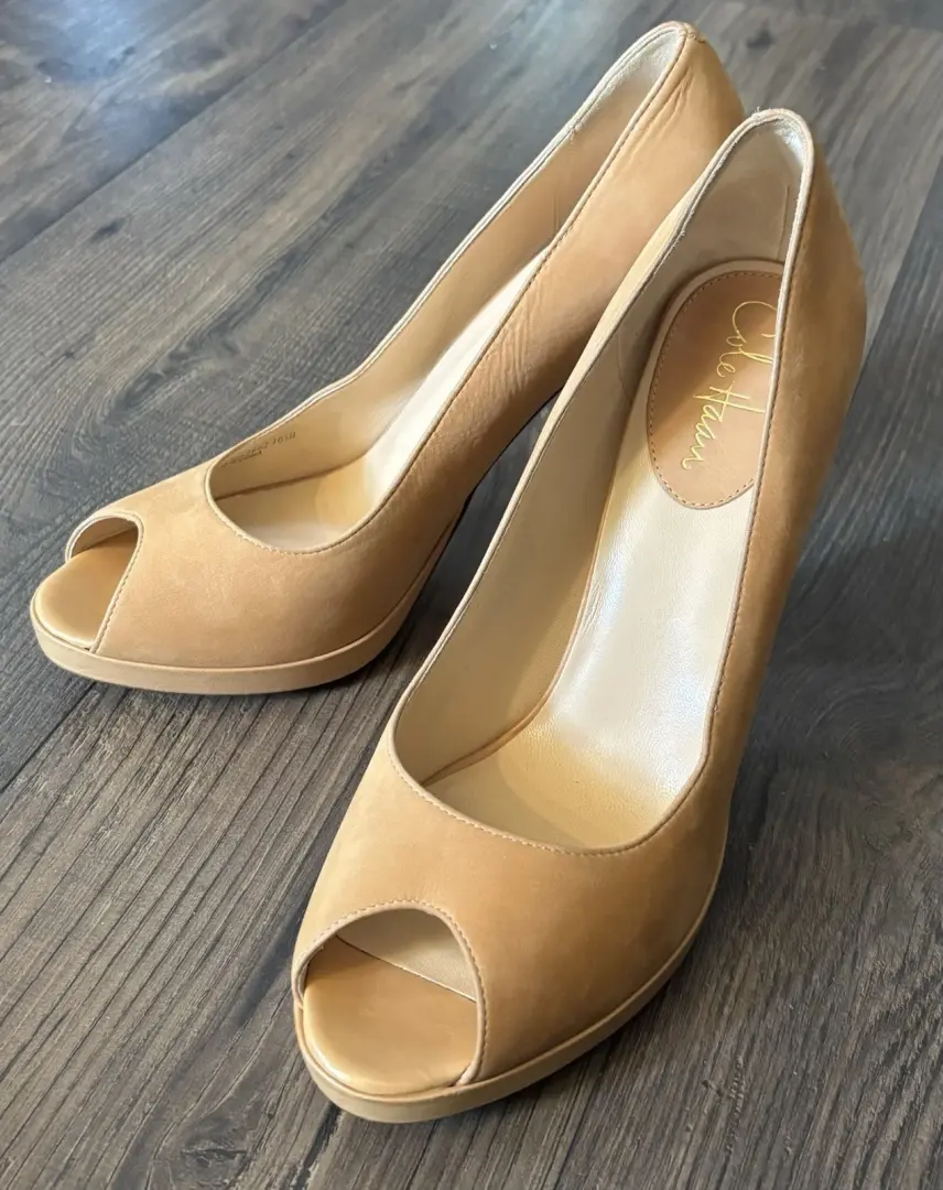 Cole Haan 皮革棕褐色高跟鞋性感露趾女式正装 10.5 B 码-
