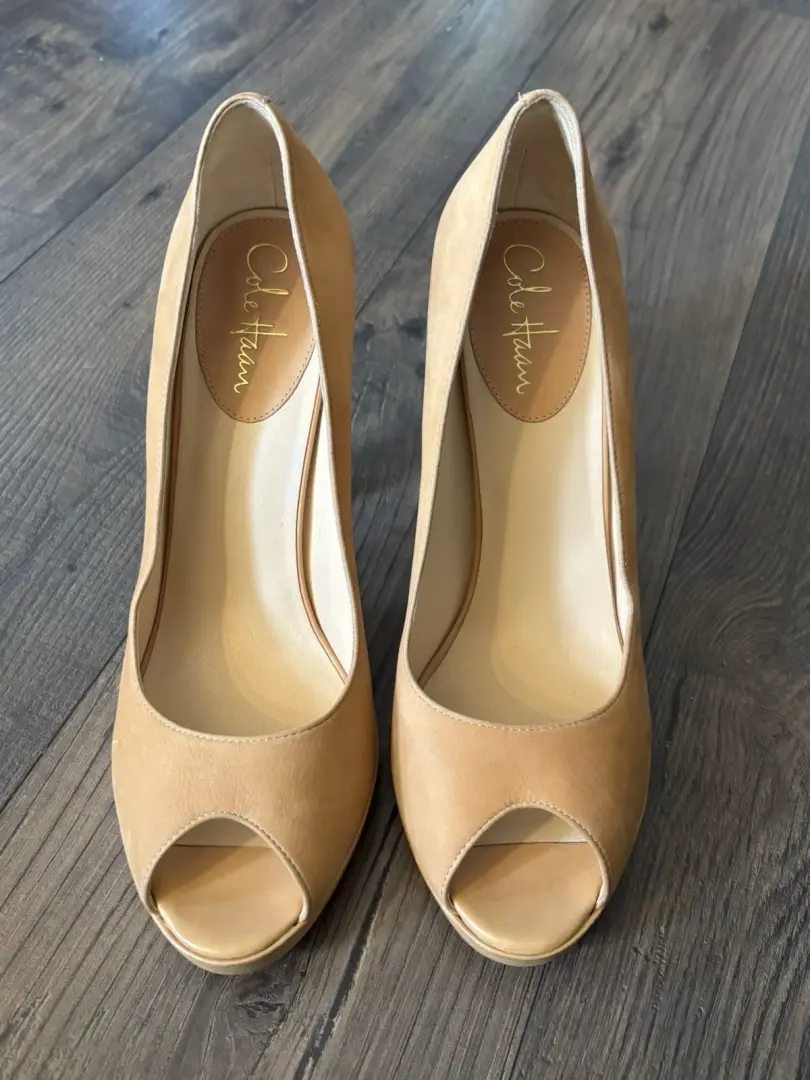 Cole Haan 皮革棕褐色高跟鞋性感露趾女式正装 10.5 B 码-