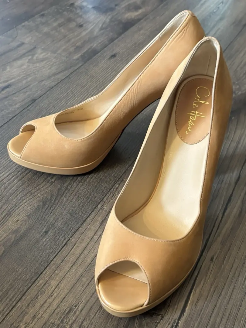 Cole Haan 皮革棕褐色高跟鞋性感露趾女式正装 10.5 B 码-