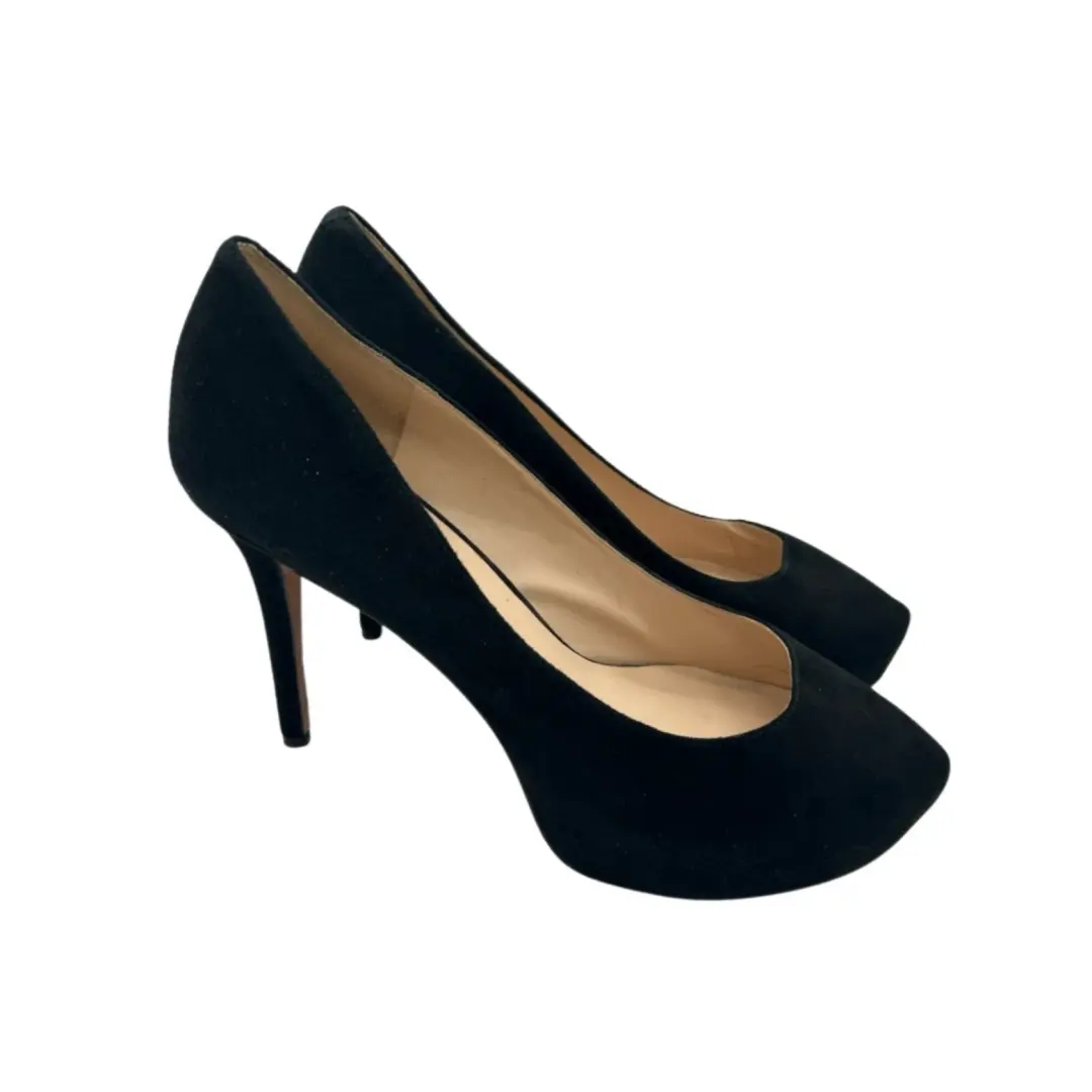 Nine West Juliette Pumps 女式 9 M 码黑色麂皮绒厚底高跟鞋-