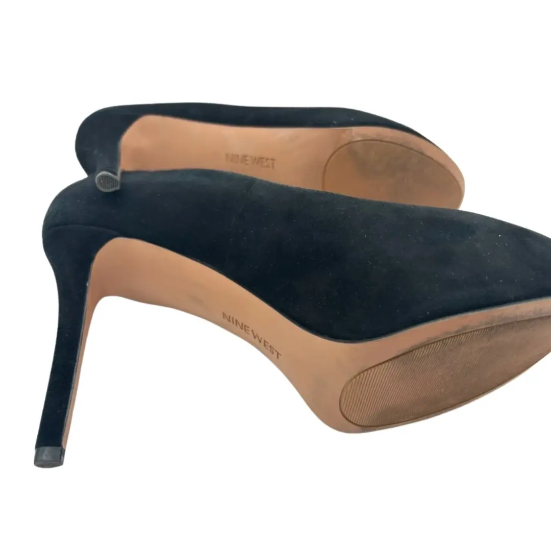 Nine West Juliette Pumps 女式 9 M 码黑色麂皮绒厚底高跟鞋-