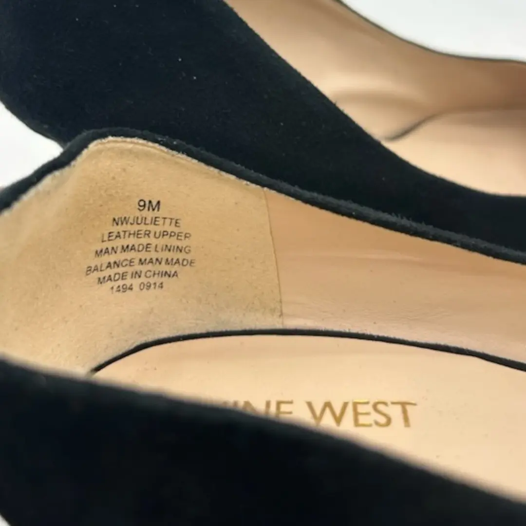 Nine West Juliette Pumps 女式 9 M 码黑色麂皮绒厚底高跟鞋-