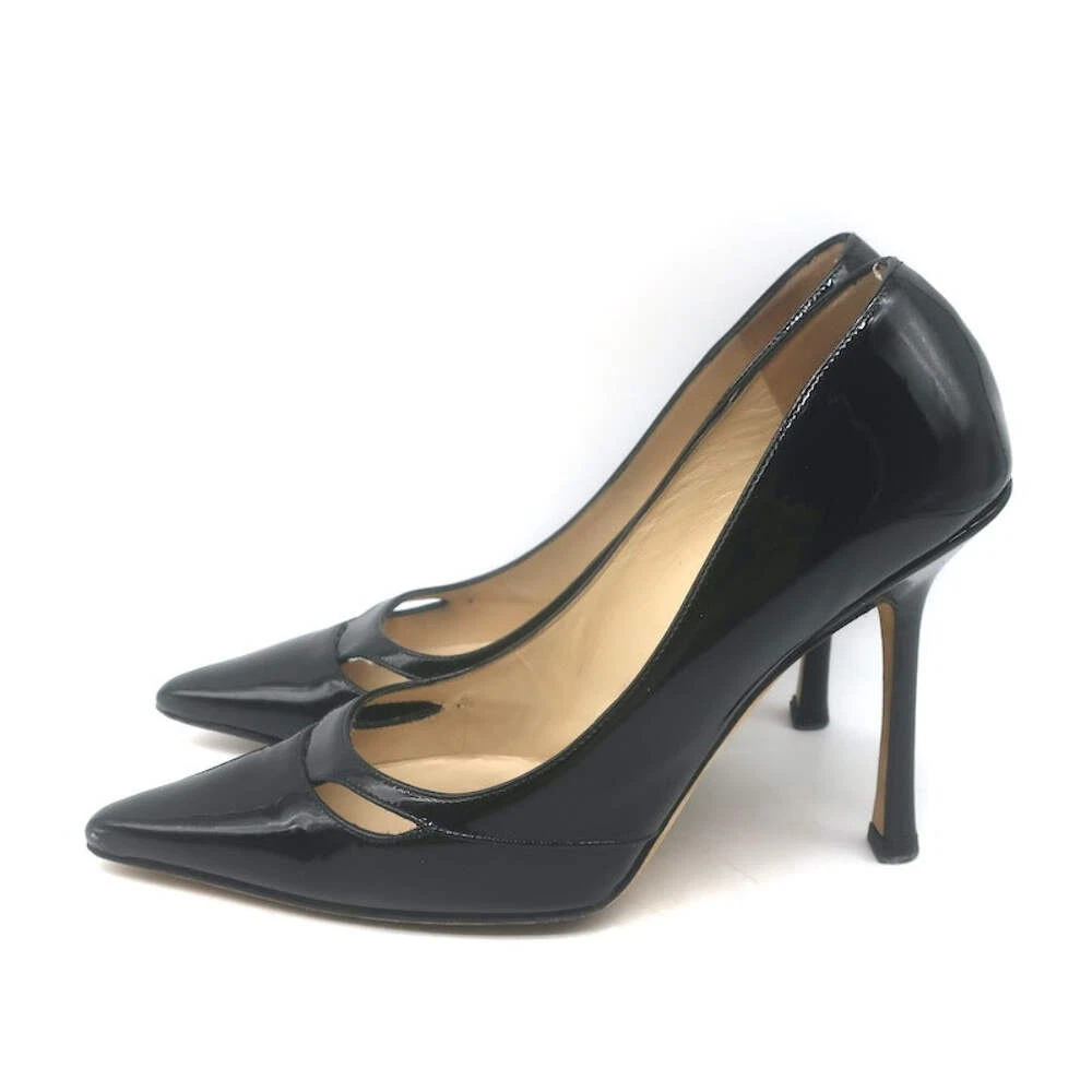 Jimmy Choo Margo 镂空尖头高跟鞋黑色漆皮 36 码-