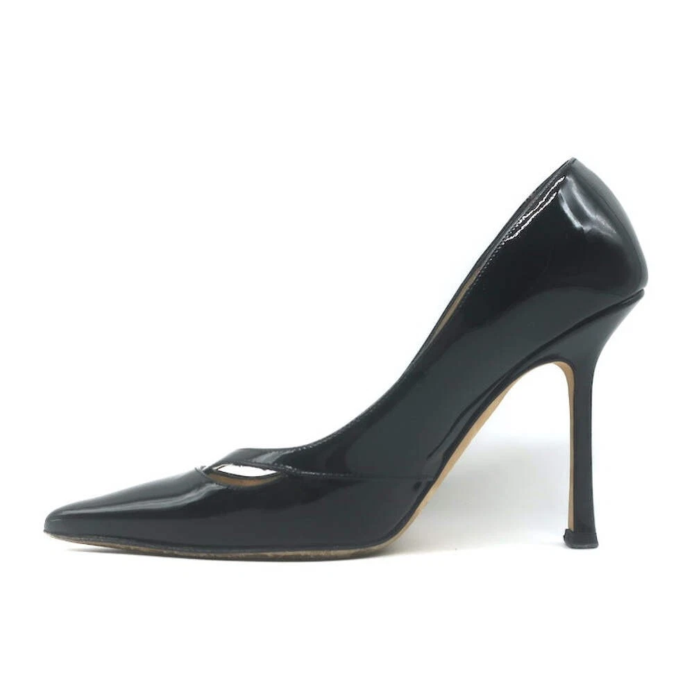 Jimmy Choo Margo 镂空尖头高跟鞋黑色漆皮 36 码-