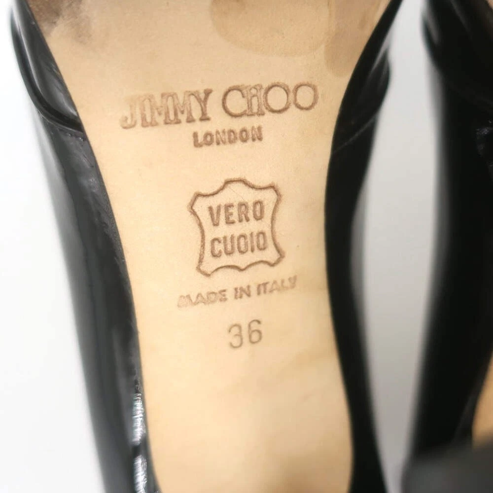 Jimmy Choo Margo 镂空尖头高跟鞋黑色漆皮 36 码-