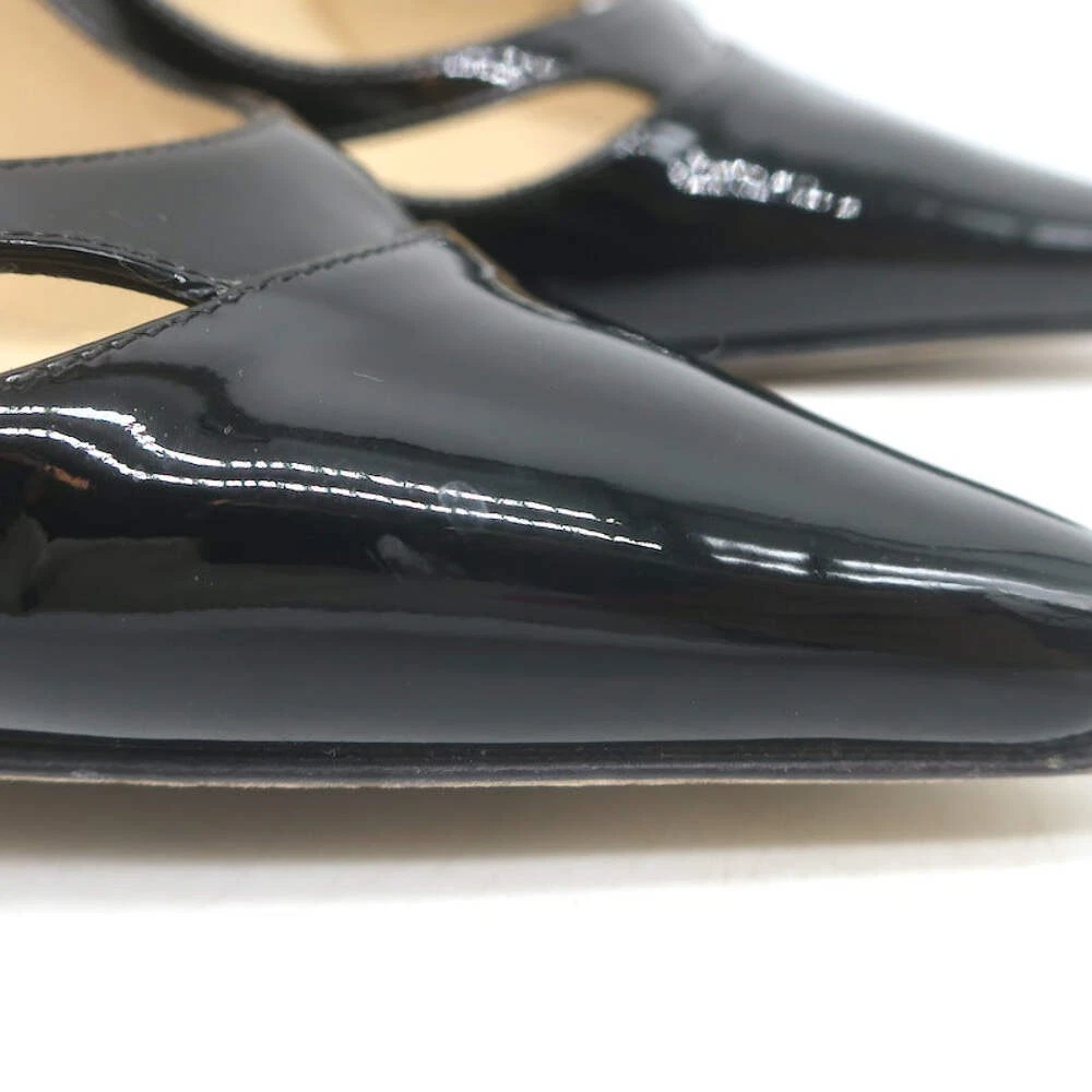 Jimmy Choo Margo 镂空尖头高跟鞋黑色漆皮 36 码-